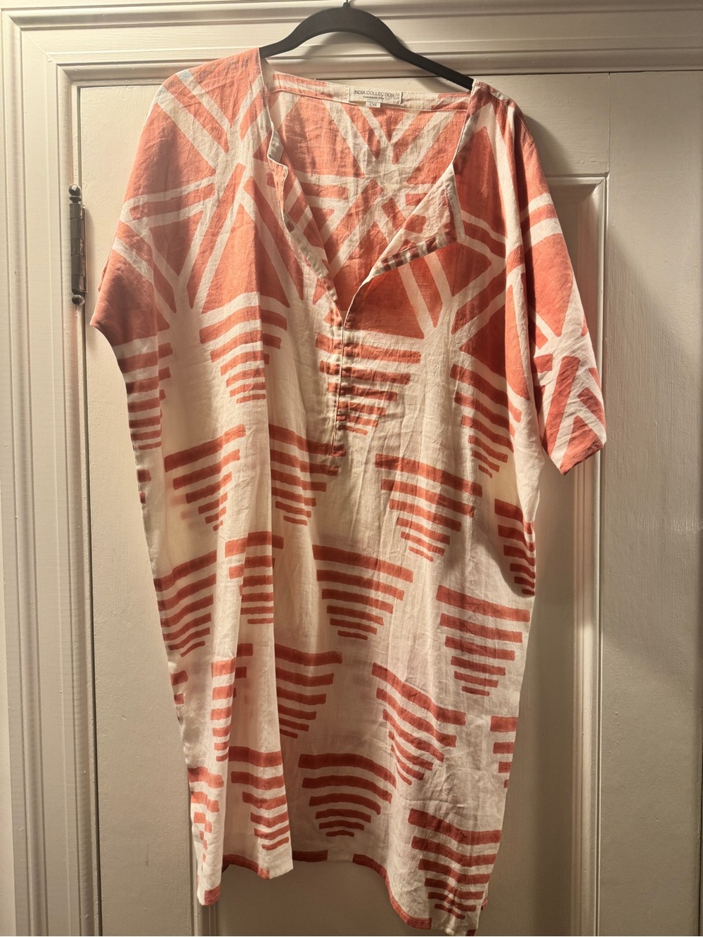 Emerson Fry Coral and White Geometric Button-Down Dress